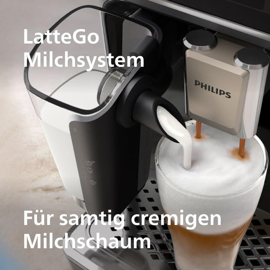 Philips Serie 5500 Kaffeevollautomat (EP5544/50) – LatteGo Milchsystem, 20 heiße und kalte Kaffeespezialitäten, 40% leiser mit SilentBrew, QuickStart, Schwarz/Grau